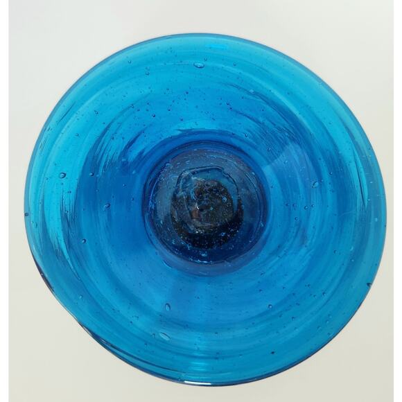 Set 4 Handblown Blue Glass Margarita Goblets Mexico Bubble Rim Vintage Barware - Picture 12 of 12